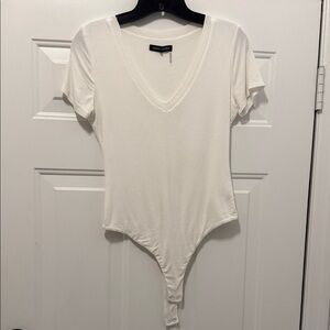 Naked Wardrobe Classic White V-Neck Bodysuit